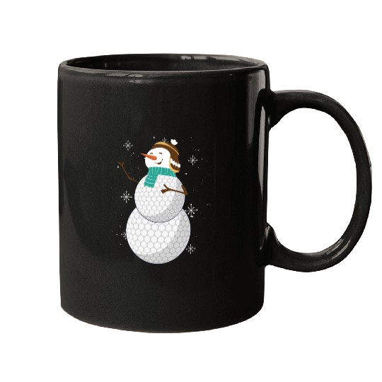 Snowman with Golf Ball Body and Winter Charm Mugs