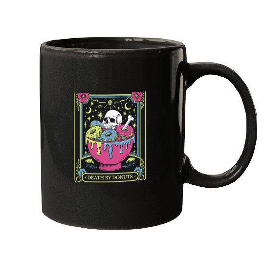 Death by Donuts Tarot Card skull gothic bowl funny Mugs