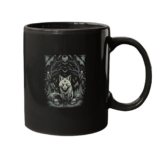Dark Cottagecore Mystic Wolf Amidst Gothic Forest Mugs