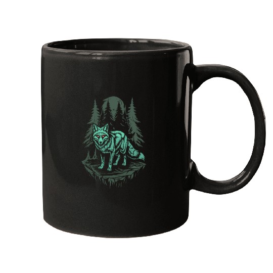Dark Cottagecore Wolf Under Moonlight Mugs