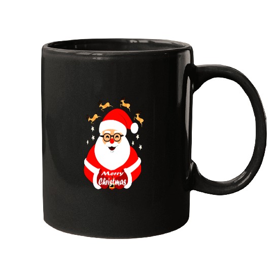 Jolly Santa Claus with Reindeer - Merry Christmas Mugs