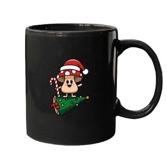 Christmas Mushroom Wearing Santa Hat Mugs