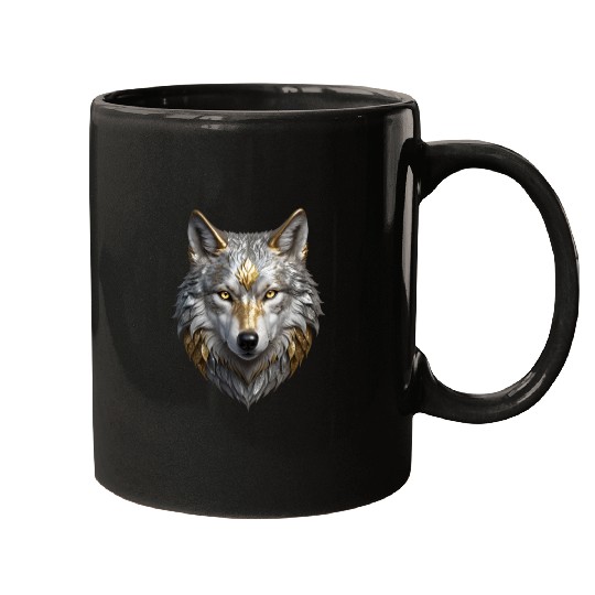 Majestic Silver/Gold Wolf Mugs