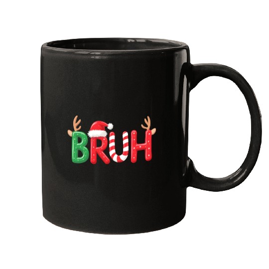 Bruh Christmas Reindeer Candy Cane Funny Holiday Mugs