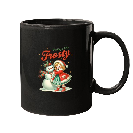 Snowman with Girl, Merry Christmas Mugs