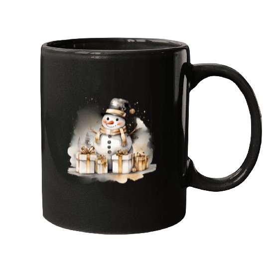 Black Gold Snowman, Merry Christmas Mugs