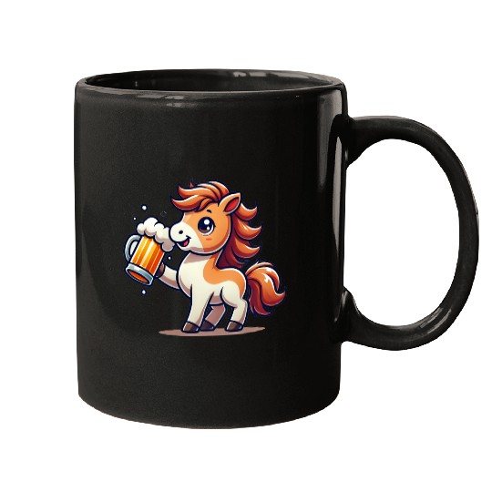 Cute Pony Drinking Beer 3 Mugs