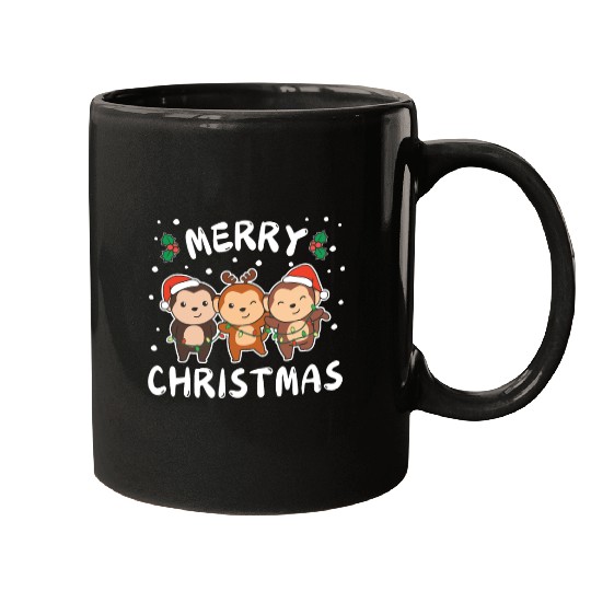 Merry Christmas Cute Monkey Festive Lights Monkey Mugs