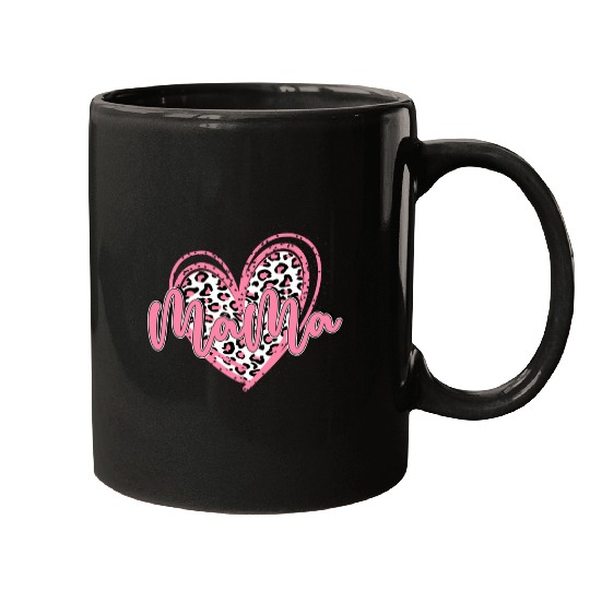 Heart Mama Valentines Pink Leopard Mugs