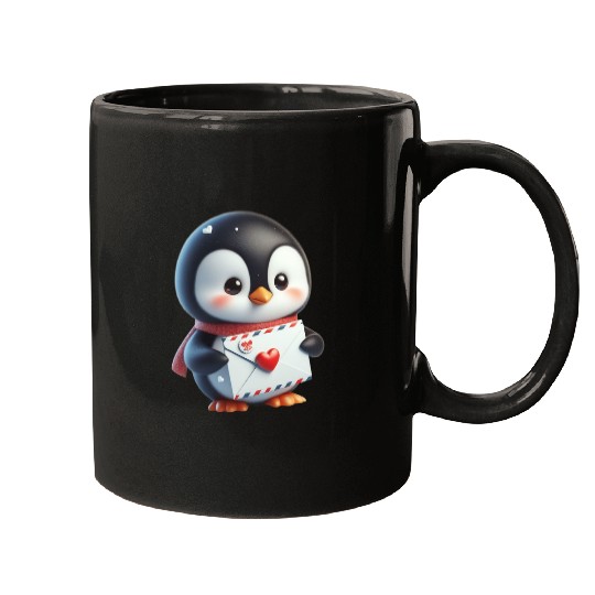 Penguin Valentine Mail with Heart Mugs
