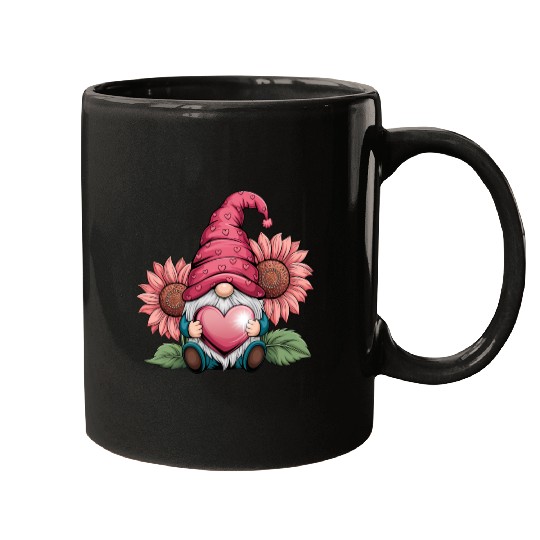 Happy Valentines Gnome with Sunflower Mugs