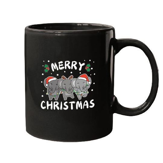 Merry Christmas Cute Elephant Festive Lights Mugs