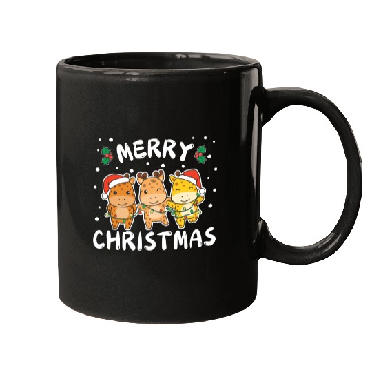 Merry Christmas Cute Giraffe Festive Lights Mugs