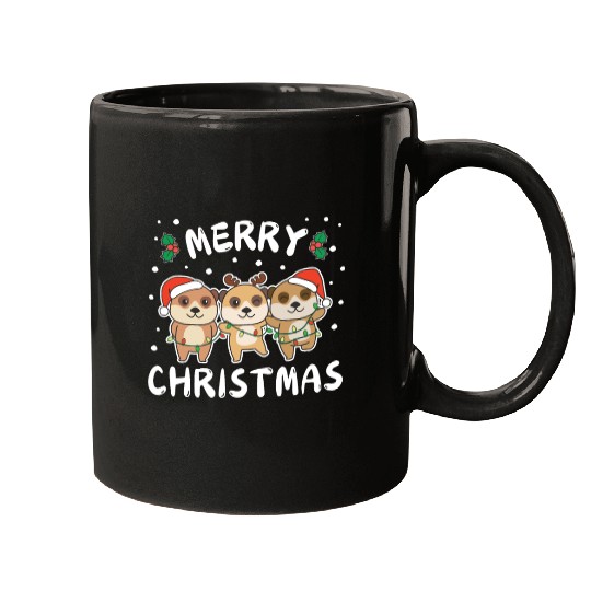 Merry Christmas Cute Meerkat Festive Lights Mugs