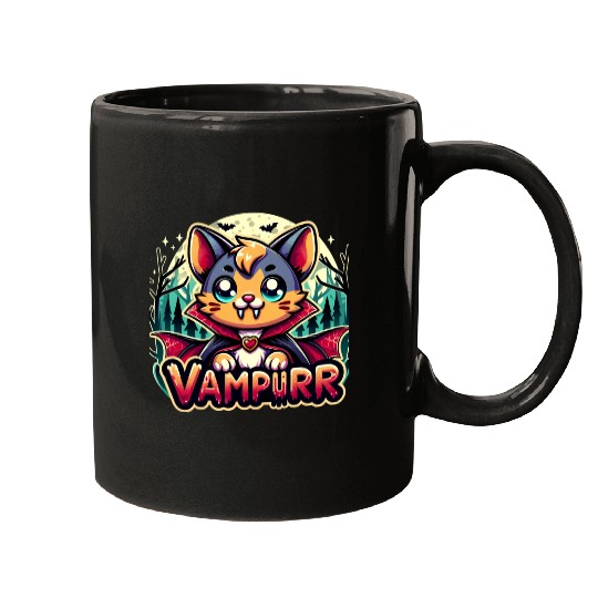 Cute Vampire Cat Halloween Design Mugs
