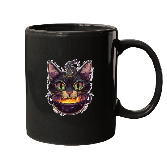 Cat Boiler Cat Witch Halloween Mugs