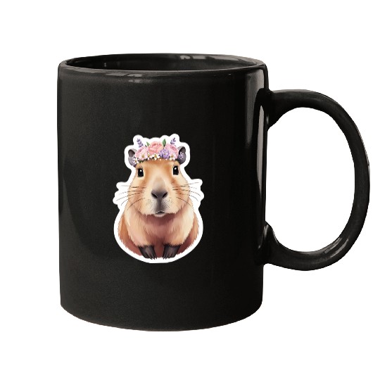 Capybara with Flowers Mugs