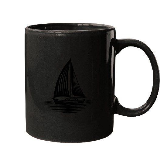 Sailboat In Calm Sea On The Horizon Mugs