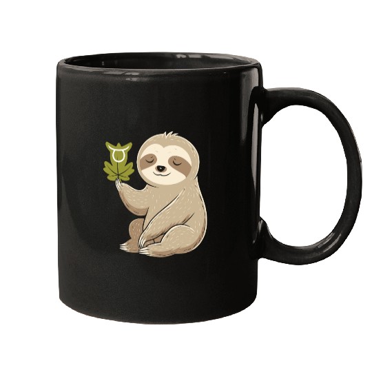 Taurus Zodiac Sloth with Leaf Symbol Serenity Mugs