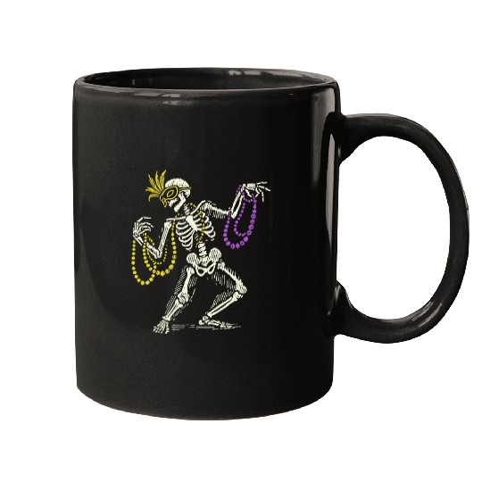 Mardi Gras Skeleton With Beads Dance Mugs