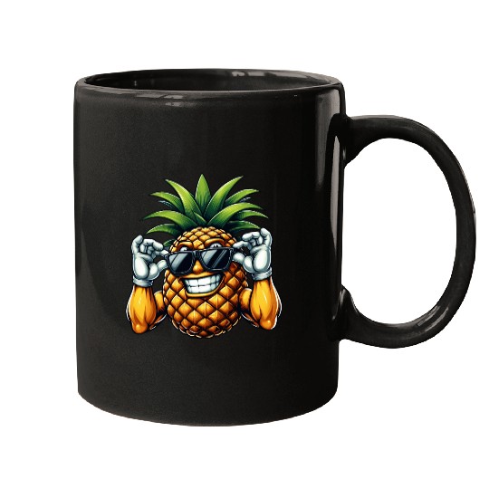 Strong Pineapple with Sunglasses Cartoon Mugs