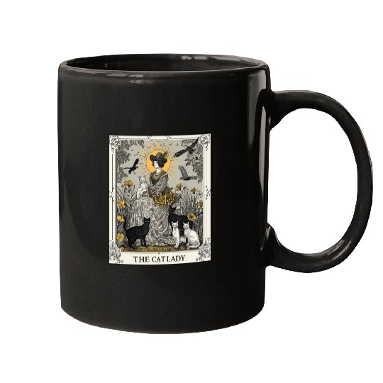 The Cat Lady Tarot Card Vintage Gothic Cat Mom Mugs