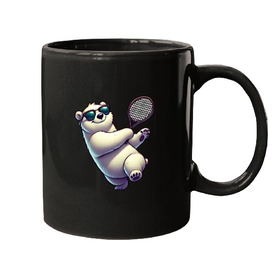 Polar Bear Tennis Player Arctic Cartoon Mugs