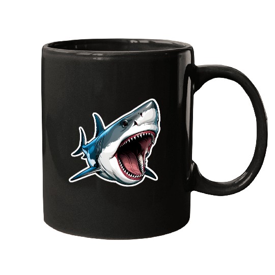 Big White Shark Attack Mugs