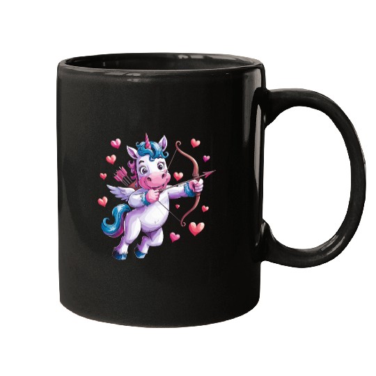 Magical Cupid Unicorn with Hearts and Bow Mugs