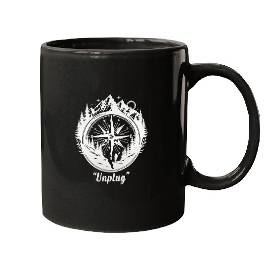 Compass Mountains Hiker, Unplug Nature Adventure Mugs