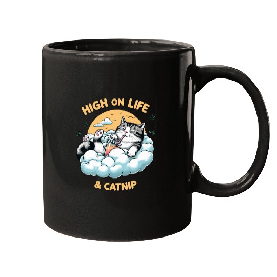 High on Life & Catnip - Floating Cat Art Mugs