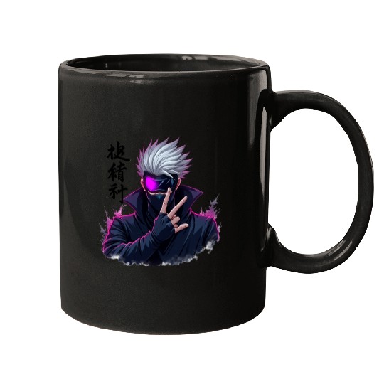 Mysterious White-Haired Anime Warrior with Mask Mugs