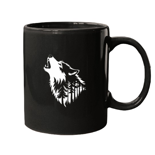 Howling Wolf & Forest Silhouette Mugs