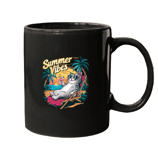 Cool Cat Summer Vibes – Beach Relaxation Aesthetic Mugs