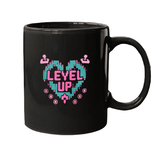 Retro Gamer’s Code Pixel Heart Mugs - Level Up