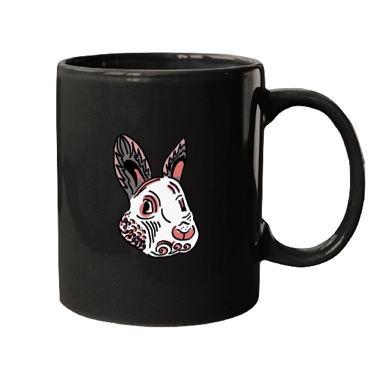 Fantasy Rabbit Face in Ethnic Strokes Mugs