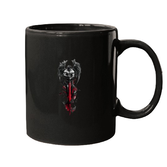 Dark Fallen Angel with Crimson Sword Mugs