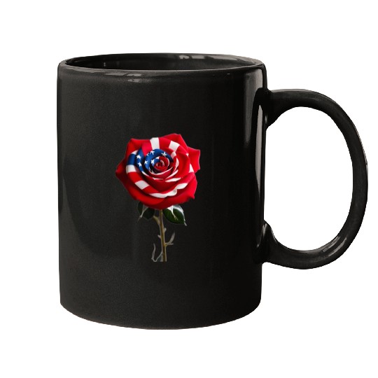 A Red Rose with the USA Flag Design Mugs