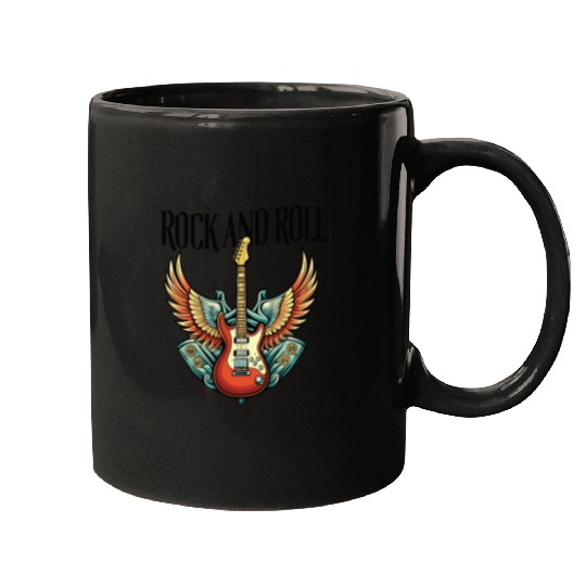 Vintage Retro 80s Rock Roll Music Guitar Wing Mugs
