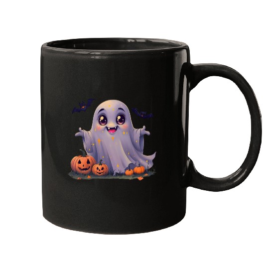 Adorable Rounded Ghost Cartoon Mugs.