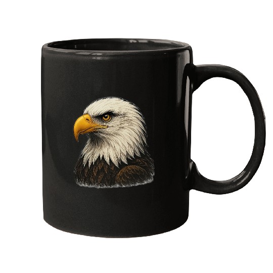 Majestic Bald Eagle Head Illustration Mugs