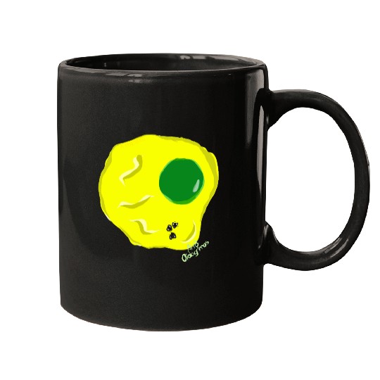 Yellow and green fried egg and flies Mugs