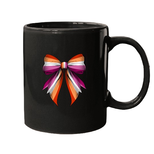 Coquette Bow Lesbian Pride Flag LGBTQ Mugs
