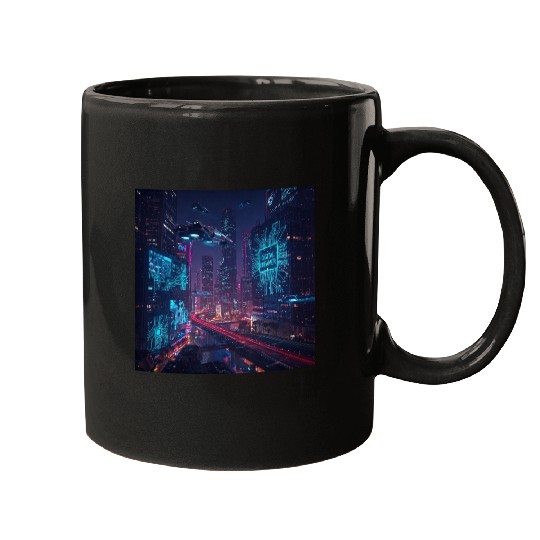 Neon cyberpunk city digital dreamer for men Mugs