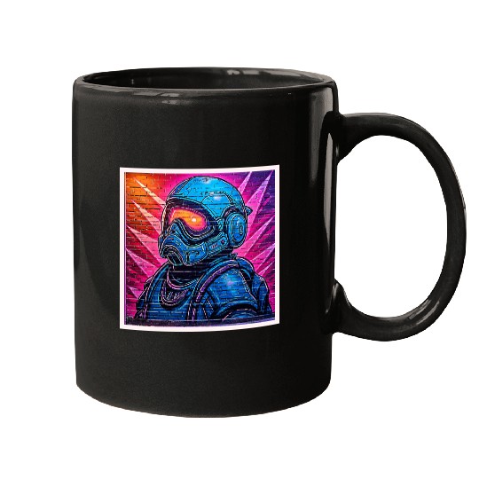 Neon Cyberpunk Astronaut Mugs