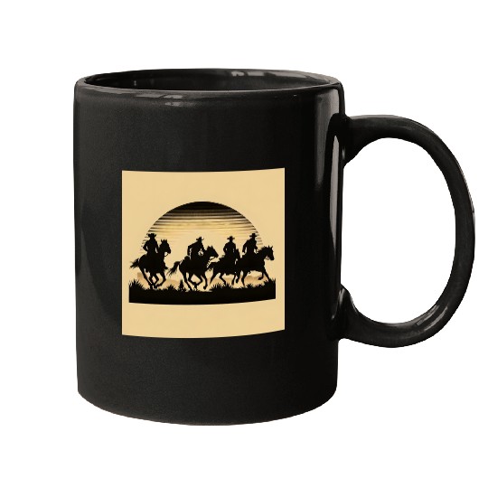 Western Sunset Silhouette Mugs