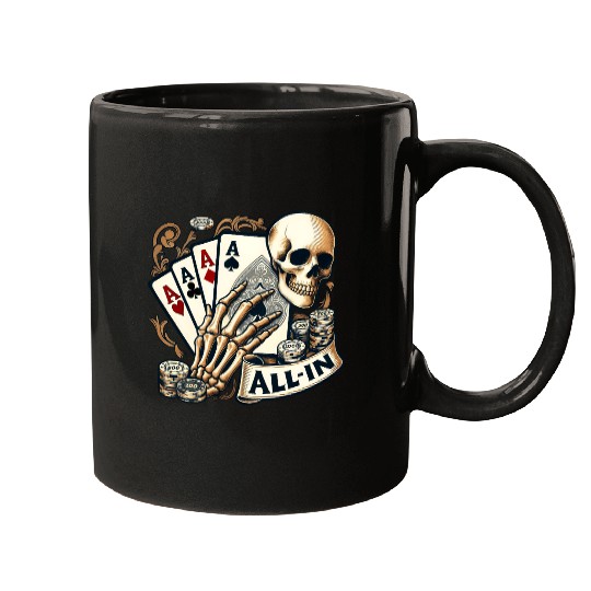 Casino Cards Gambling Skeleton Hand Gothic Mugs