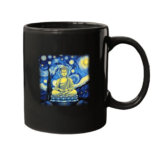 Starry Night Buddha Zen Art Inspired by Van Gogh Mugs