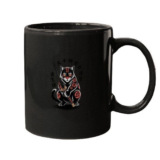 Mythical Japanese Warrior Cat Design Mugs