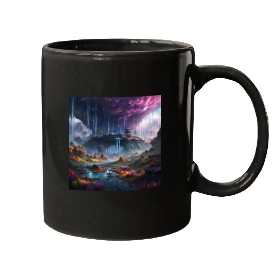 Alien Planet: Fantasy Mountain Cityscape Mugs